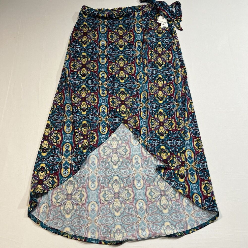 Ultra Flirt Boho Maxi Skirt XL Plus Size Faux Wrap Hi-Low Geometric Festival NWT